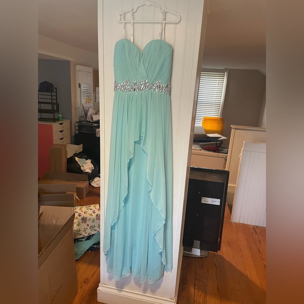 Strapless blue dress